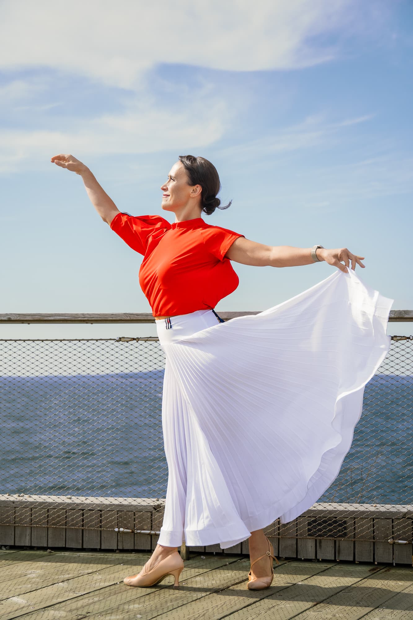 Pivot Breeze | Pleated Maxi Ballroom Skirt with Yoke & Horsehair Braid Hem