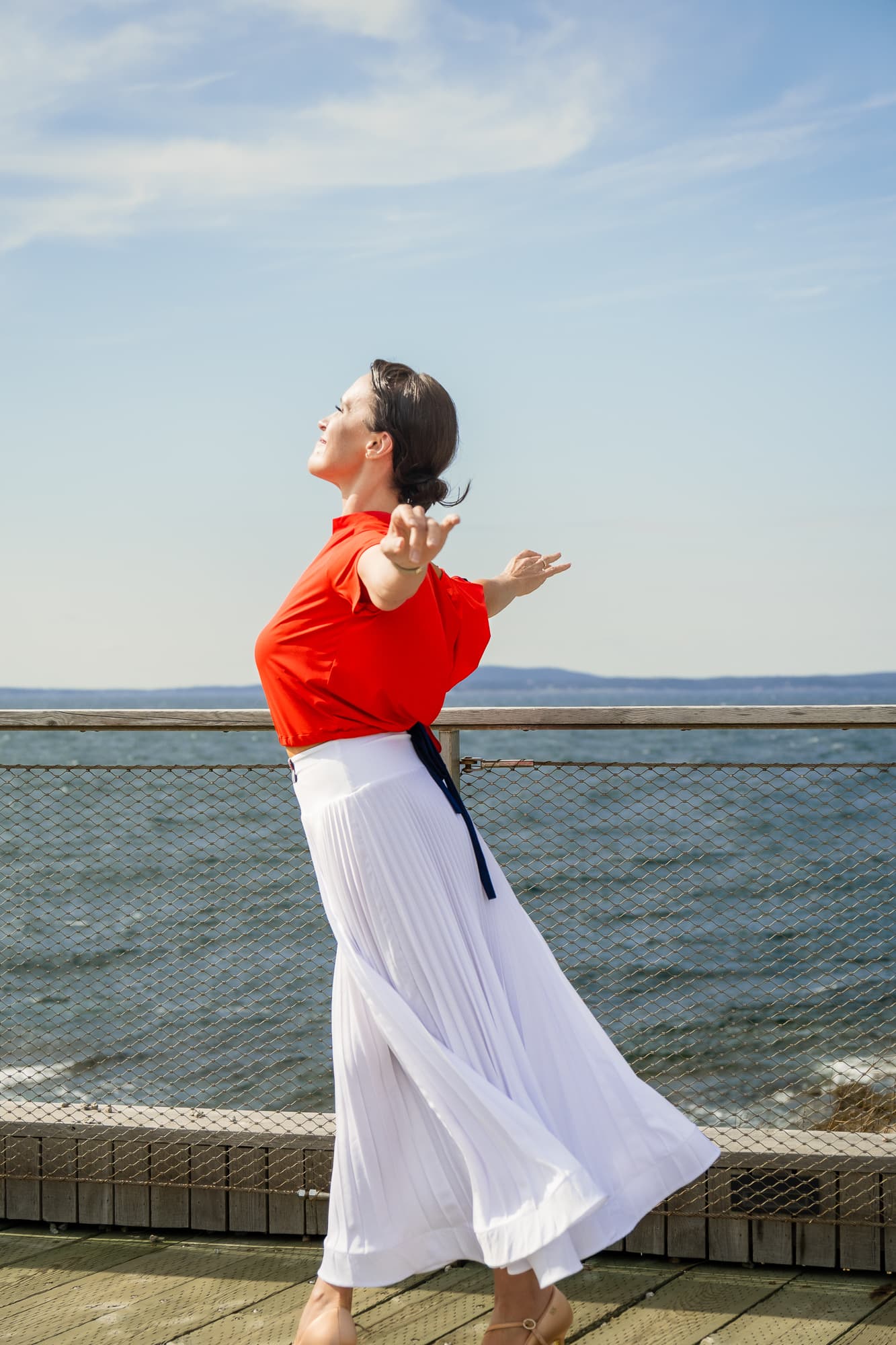 Pivot Breeze | Pleated Maxi Ballroom Skirt with Yoke & Horsehair Braid Hem