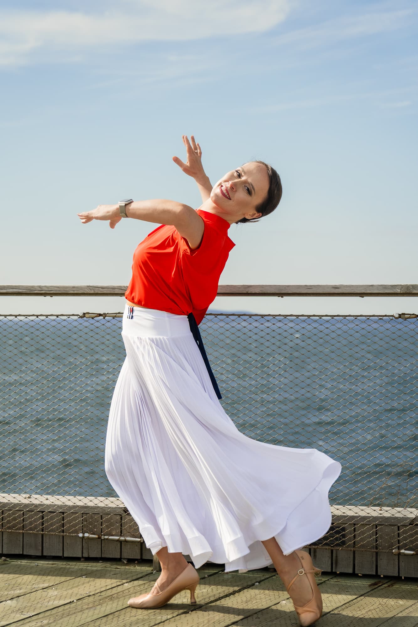 Pivot Breeze | Pleated Maxi Ballroom Skirt with Yoke & Horsehair Braid Hem