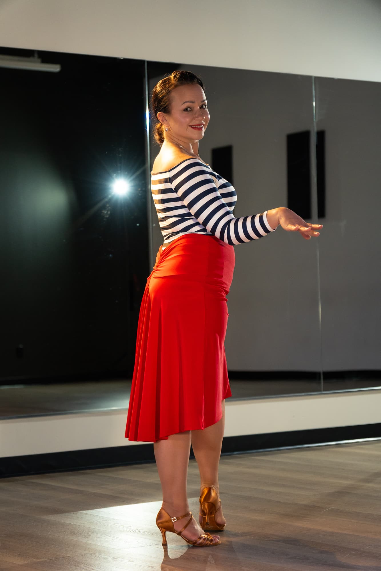 Milonga Skirt | Tango Latin Back Gore Structure Skirt with Center Gathering 